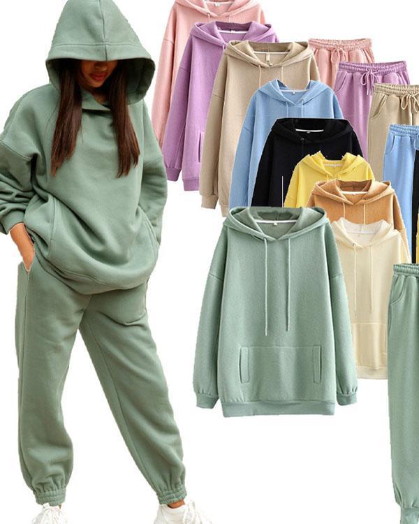 Women Oversize Fleece Tracksuits 2 Pieces Sets Streetshot Hoodie&Sweatpants