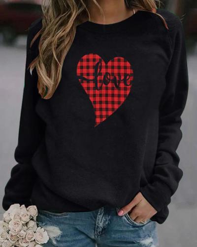 Love Heart Print Long Sleeves Casual T-shirts