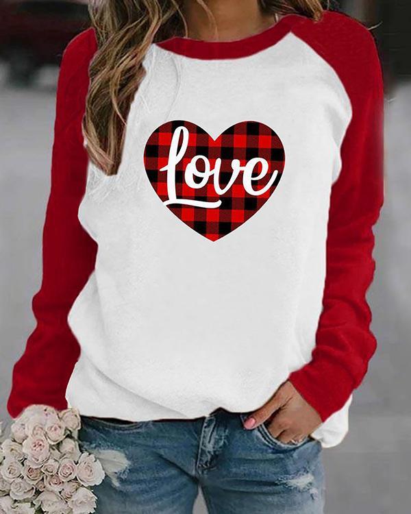 US$ 23.69 - Love Letter in Heart Shaped Print Long Sleeves Color Block ...