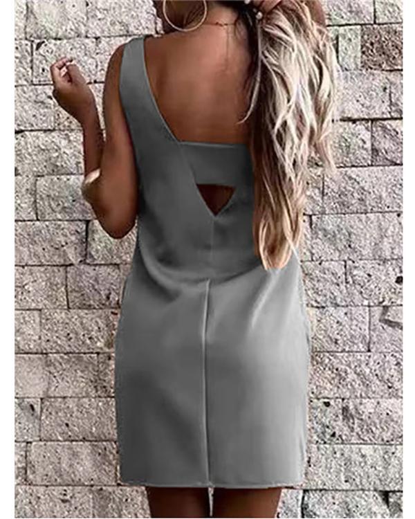Solid Color Open Back Sleeveless Mini Dress