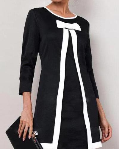 Solid Round Neckline 3/4 Sleeves Above Knee A-line Dress