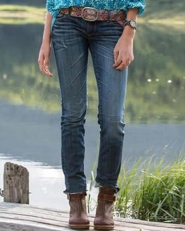 Women Vintage Denim Casual Plain Pants