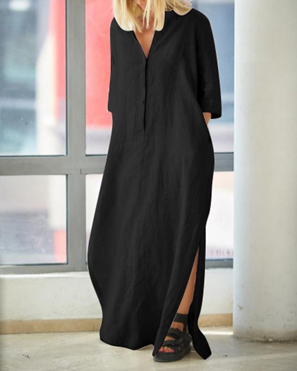 US$ 32.89 - Women's V-neck Solid Color Linen Dress - www.tangdress.com