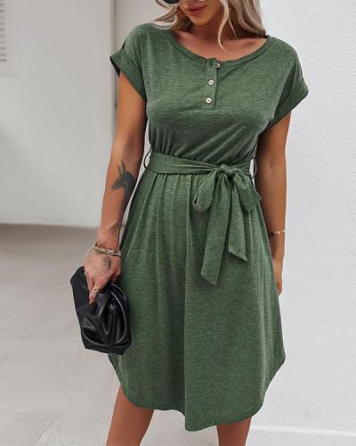 Holiday Solid Color Short Sleeve Dress