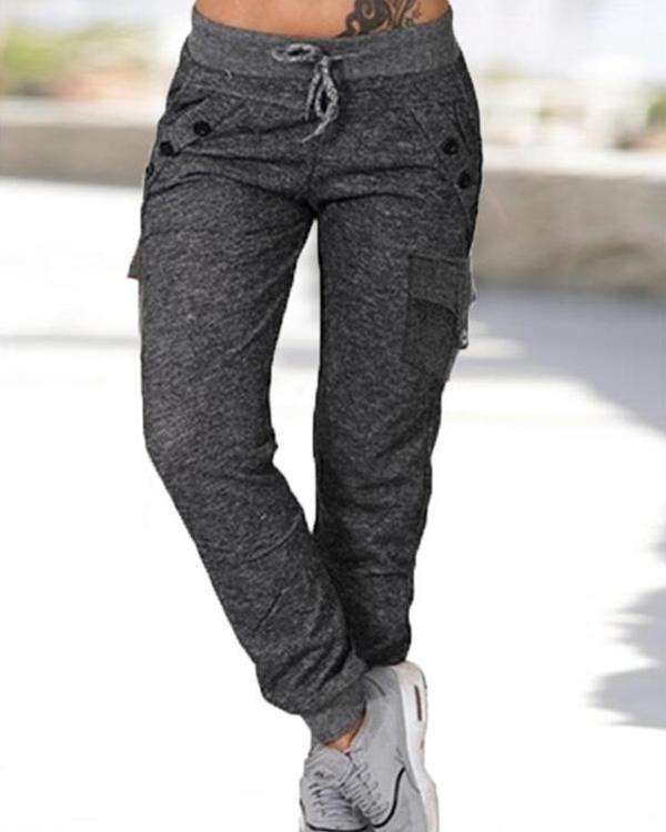Pockets Shirred Plus Size Long Casual Sporty Plain Pants