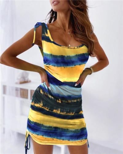 Tie Dye Sleeveless Bodycon Above Knee Casual/Vacation Tank Dresses