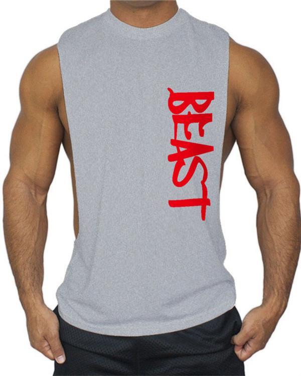 Men's Fashion O-Neck Fitness Letter Printing Casual Vest