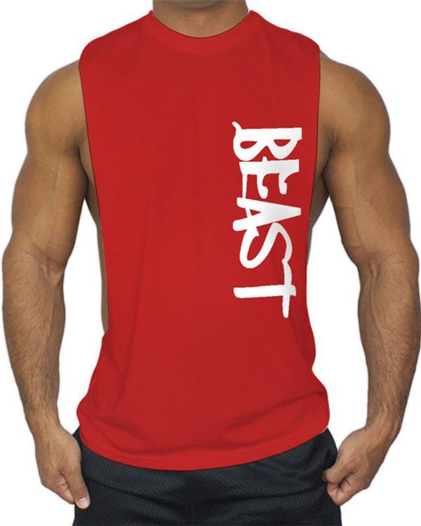 Men's Fashion O-Neck Fitness Letter Printing Casual Vest