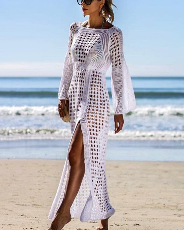 Long Mesh Crochet Tunic Beach Swim Dress Cover ups