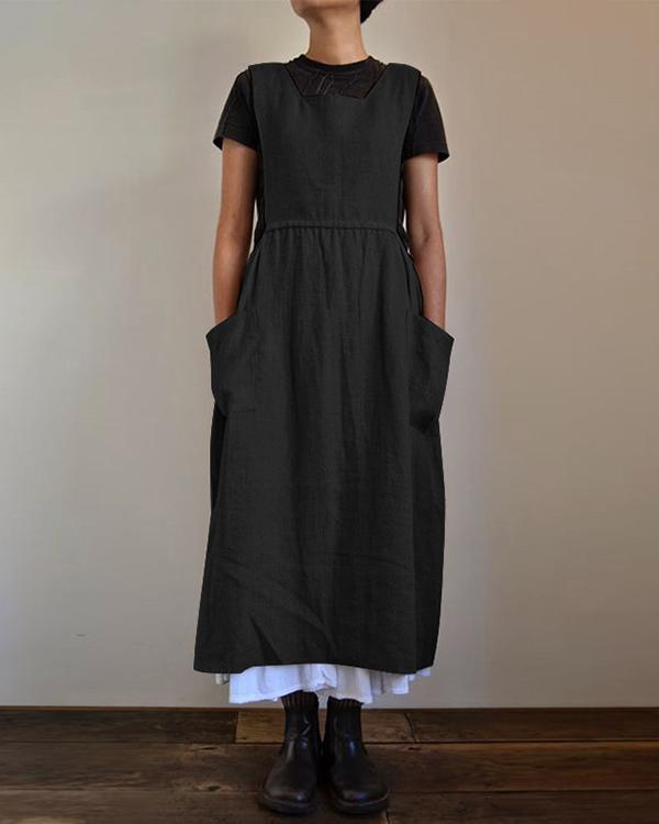 Linen Square Cross Apron Pinafore Dress