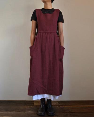 Linen Square Cross Apron Pinafore Dress