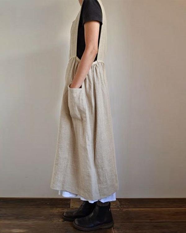 Linen Square Cross Apron Pinafore Dress