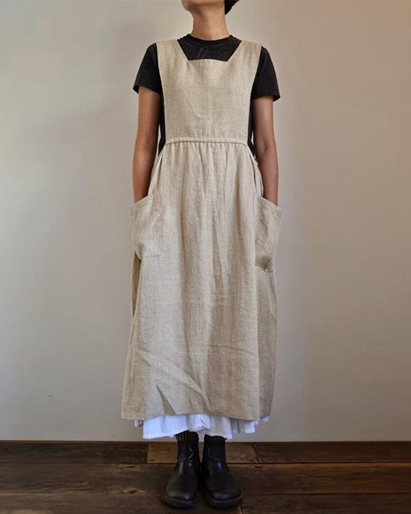 Linen Square Cross Apron Pinafore Dress