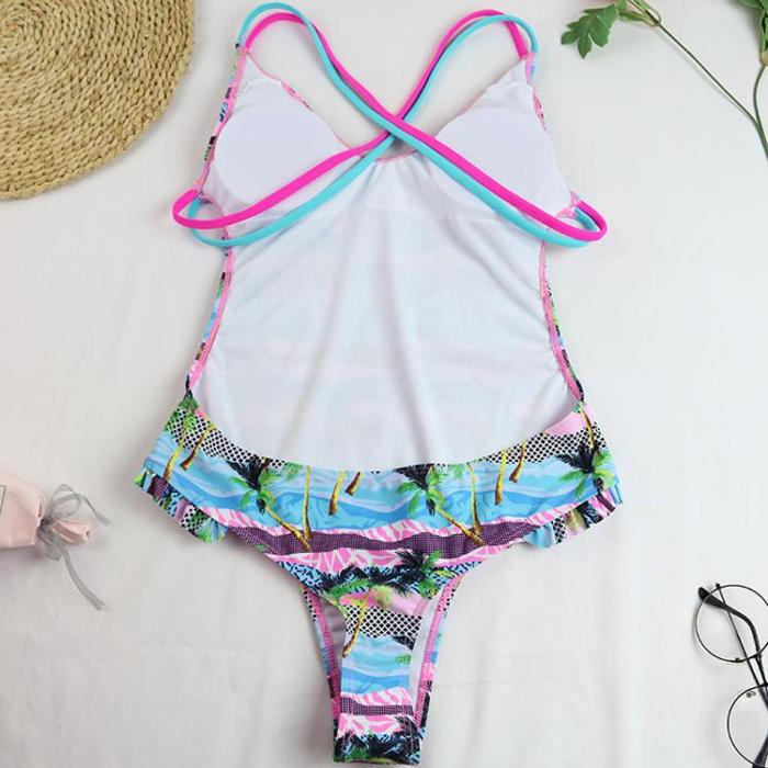 V Neck Floral One Piece Swimwear