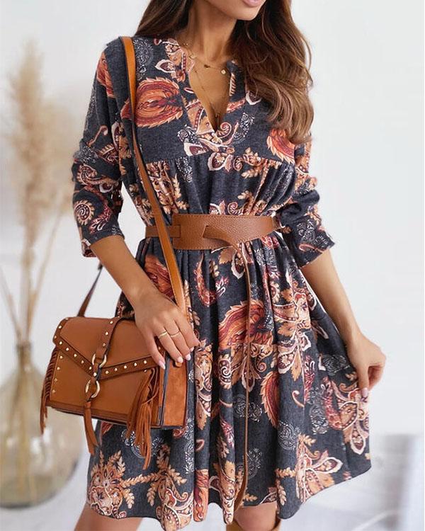 US$ 30.98 - Bohemian Long Sleeves Print Mini Dresses - www.tangdress.com