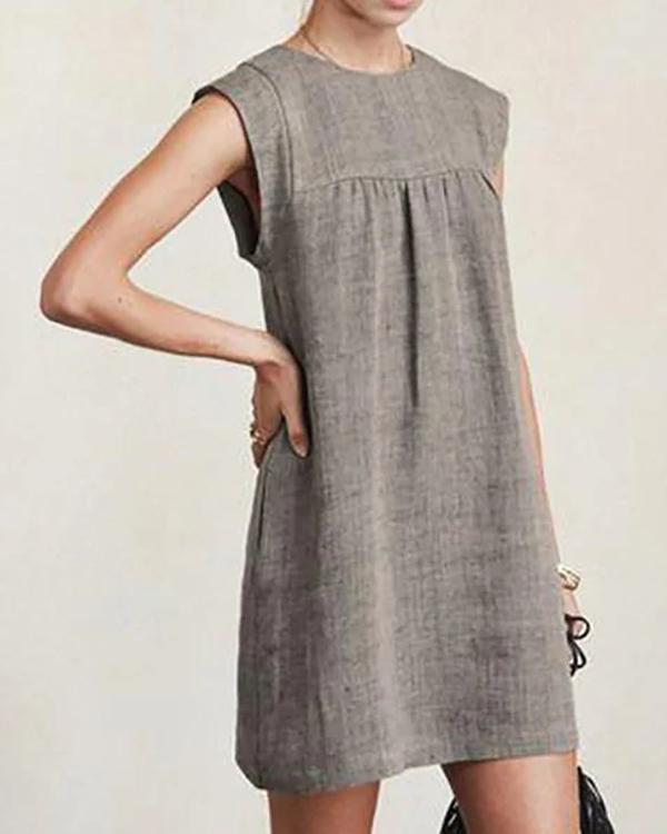 Women Casual Linen Solid Color Dresses