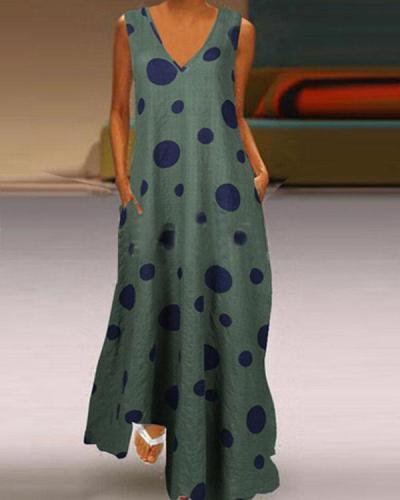 Women's Casual Dot Print Sleeveless Summer Maxi Dress