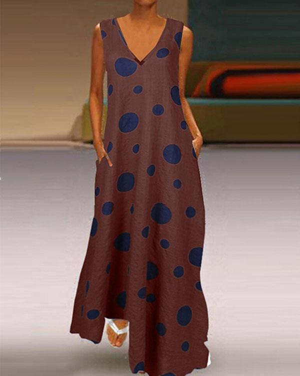 US$ 29.98 - Women's Casual Dot Print Sleeveless Summer Maxi Dress - www ...