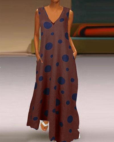 Women's Casual Dot Print Sleeveless Summer Maxi Dress