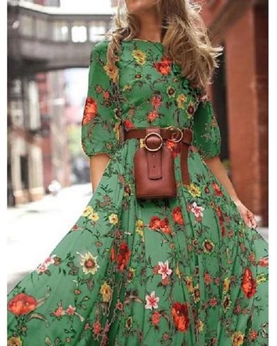 Elegant Floral Print Half Sleeve Maxi Dresses