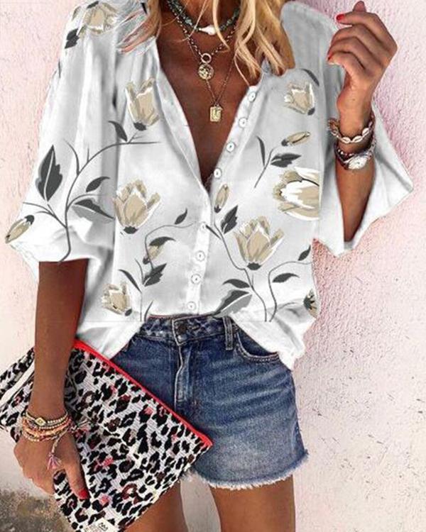 Plus Size Fashion 3/4 Sleeve Flora Blouse