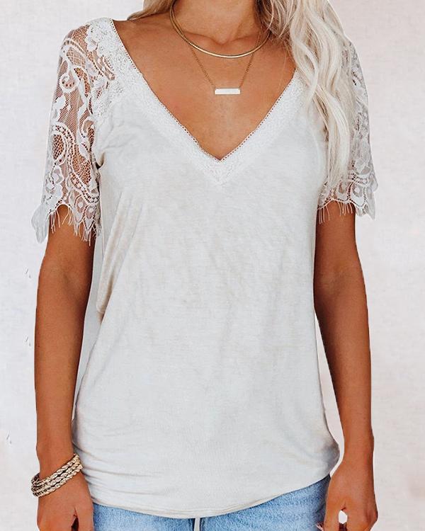 Casual Lace V-neck Summer Blouse