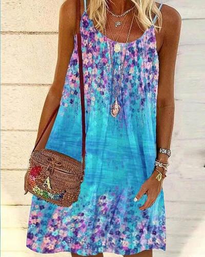 Women Tunic Beachside Spaghetti Strap Multifloral Mini Dresses