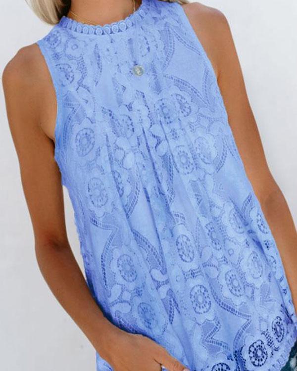 Women Crochet Lace Hollow out Solid Color Blouse Vest
