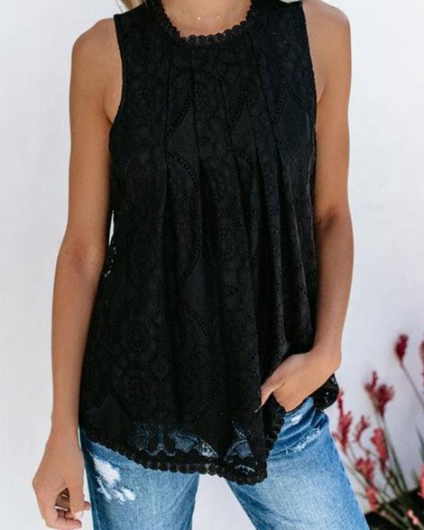 Women Crochet Lace Hollow out Solid Color Blouse Vest