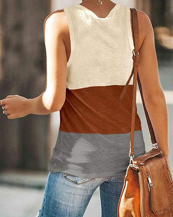 Women Colorblock Button Pocket Basic Vest&Tank