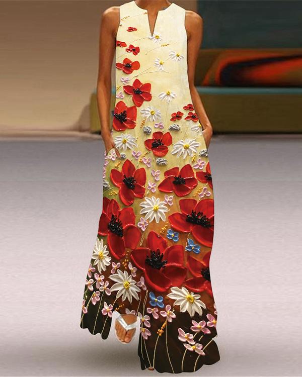 US$ 27.99 - Women Western Style Sleeveless Pockets Printed Long Dress ...