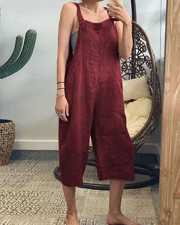 US$ 26.89 - Plus Size Linen Solid Women Jumpsuits With Pockets - www ...