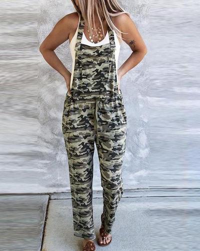 Women's Sleeveless Camo Overalls Jumpsuit Casual Loose Romper