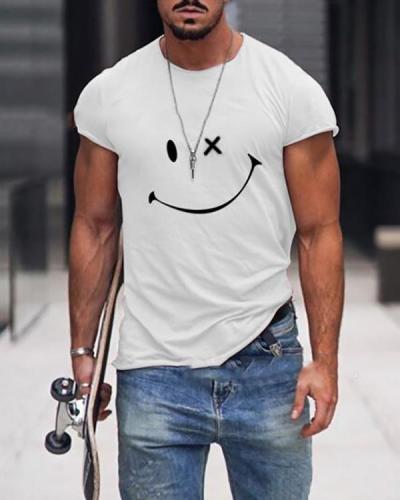 Mens Smile Round Neck Short Sleeve T-shirt