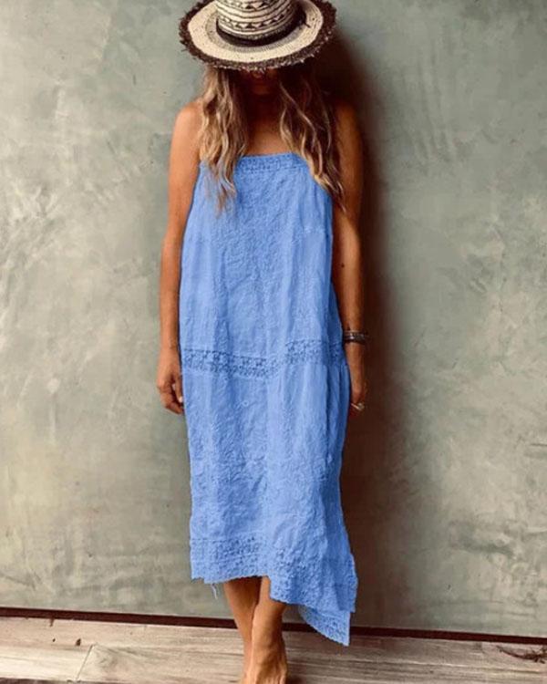 Fashion Solid Casual Loose Sling Beach Dress