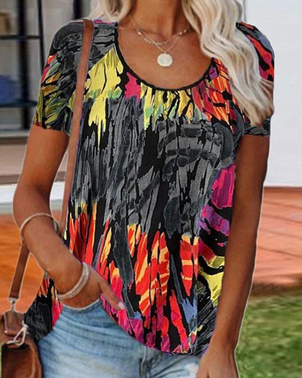 Women's Floral Printed Short-sleeved T-shirt Top