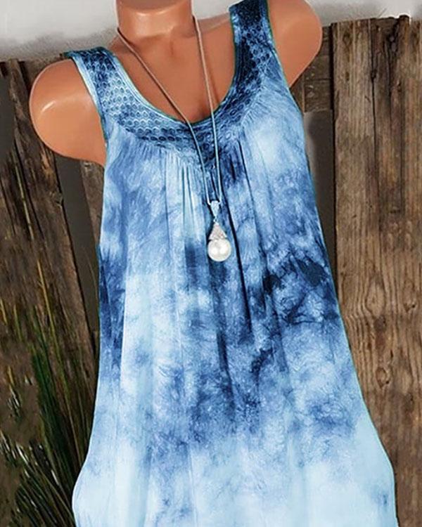 Plus Size Tie Dye V Neck Sleeveless Midi Dress