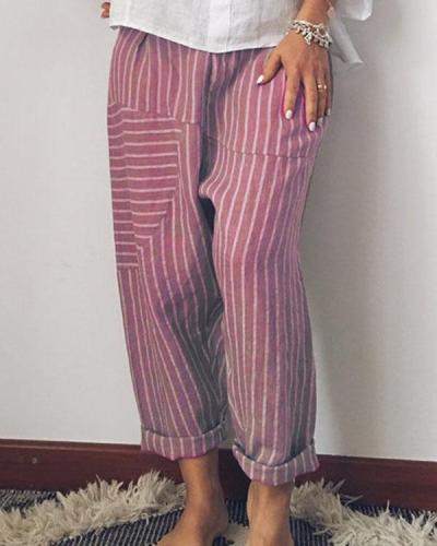 Fashion Stripe Wide Leg  Linen Pants