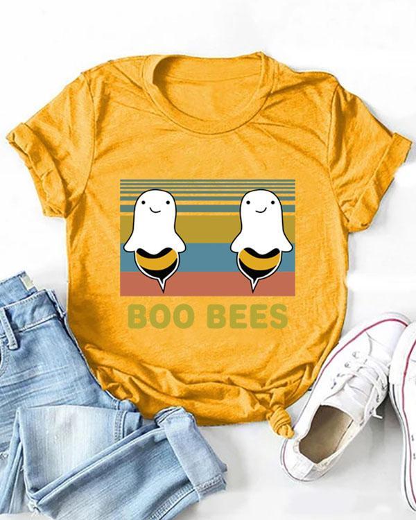 Cute Cartoon Bees Print T-shirt Short Sleeve Casual Tops