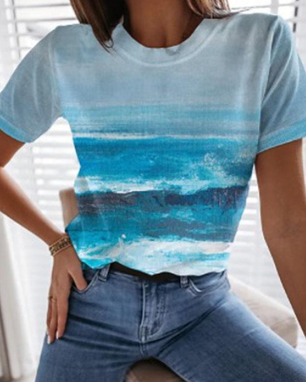 Women's Digital Print Beach Landscape Casual Shirt&Top
