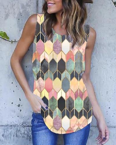 Women's Sleeveless Scoop Neck Chic Printed Tank Tops