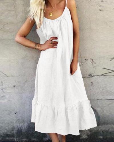 Women's Simple Spaghetti Straps Sleeveless Plain Casual Midi Cami Dress