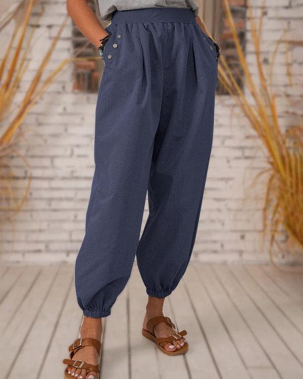 Vintage Solid Pocket Linen Trousers