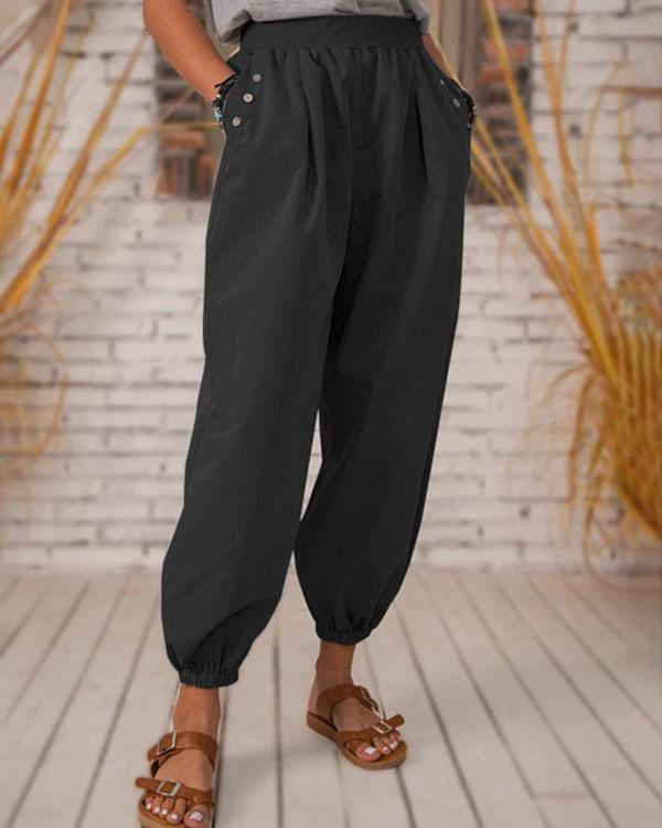 Vintage Solid Pocket Linen Trousers