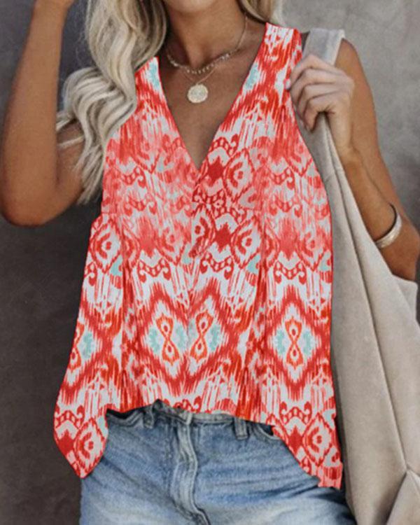 Women's Casual Sleeveless Printed T-Shirt Plus Size Loose Vest Top