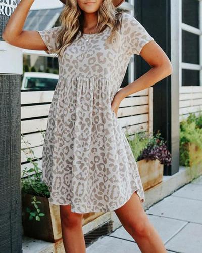 Crew Collar Leopard-print A-line Dress