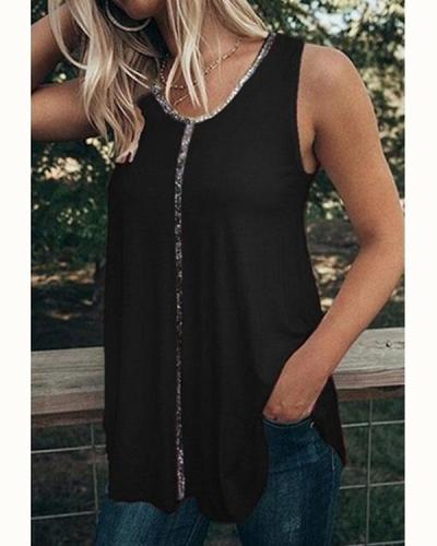 Women's Plus Size Sequined T Shirt Vest Casual Sexy V-Neck Tank Tops