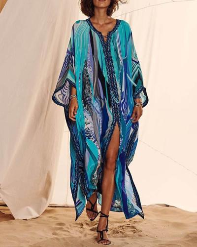 Bohemian Sexy Print Bikini Cover Up Women Beach Maxi Dress