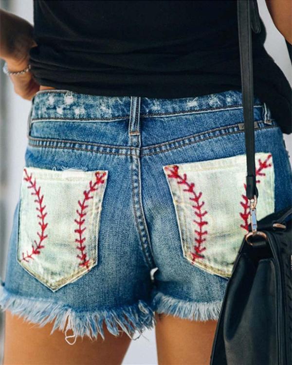 Women's Casual Hollow out Straight Denim Shorts