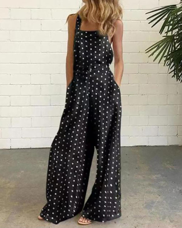 Sleeveless Dot Print One-Pieces Jumpsuit